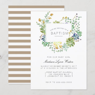 Invitation Jardin Succulent   Baptême d'aquarelle florale