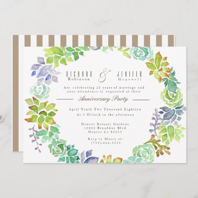 Invitation Jardin Succulent | Fête de l'anniversaire de l'aqu (Devant / Derrière)