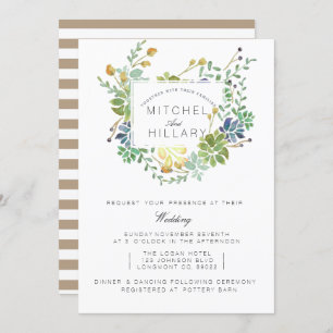 Invitation Jardin Succulent   Mariage d'aquarelle florale
