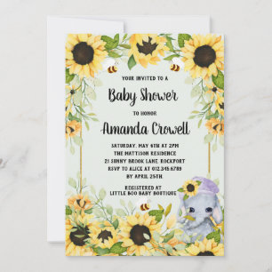 Invitation Jardin Sunflowers Elephant Boy Baby shower