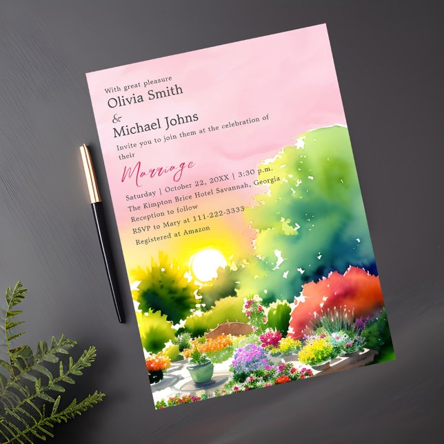 Invitation Jardin Sunrise Aquarelle Coloré Floral Mariage (Créateur téléchargé)
