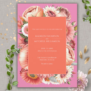 Invitation Jardin Sunrise rose Orange moderne Mariage Floral
