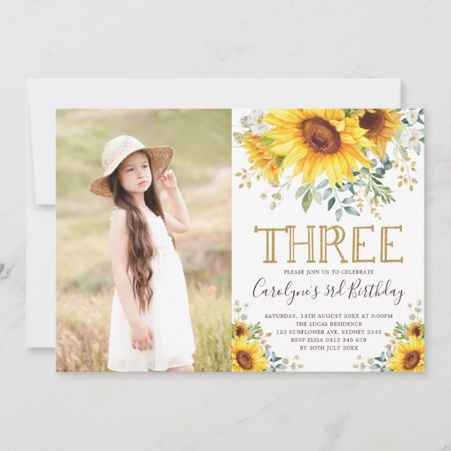 Invitation Jardin Tournesols Vert 3ème anniversaire Photo (Devant)