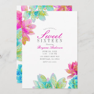 Invitation Jardin Turquoise rose vif Succulents Doux 16 Parti