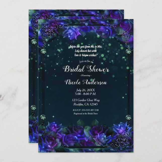 Invitation Jardin vert violet enchanté nuptiale (Devant / Derrière)
