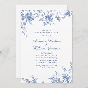 Invitation Jardin victorien Bleu Français ENGAGEMENT PARTY