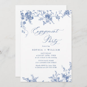 Invitation Jardin victorien Bleu Français ENGAGEMENT PARTY