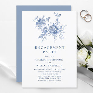 Invitation Jardin victorien Bleu Français ENGAGEMENT PARTY