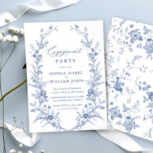 Invitation Jardin victorien Bleu Français ENGAGEMENT PARTY