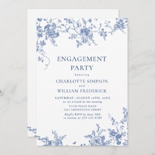 Invitation Jardin victorien Bleu Français ENGAGEMENT PARTY QR