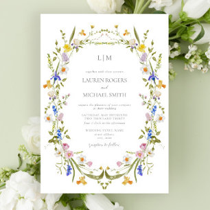 Invitation Jardin Vintage coloré Monogramme Mariage