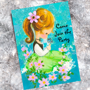 Invitation Jardin vintage fille Noël nouvel an salutation