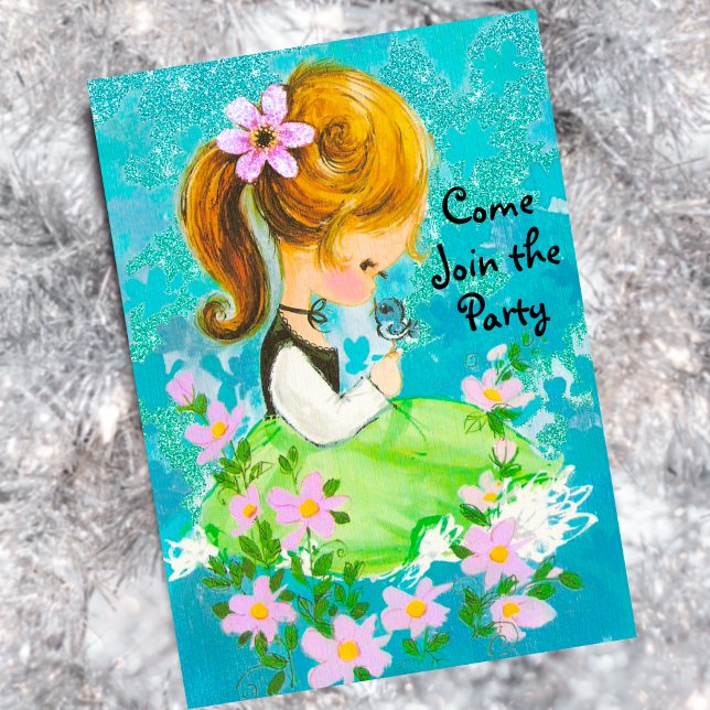 Invitation Jardin vintage fille Noël nouvel an salutation (Créateur téléchargé)