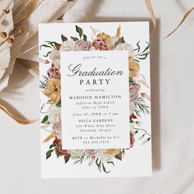 Invitation Jardin vintage Floral Graduation Party (Créateur téléchargé)