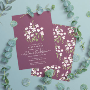 Invitation Jardin violet fleuri élégant baby shower