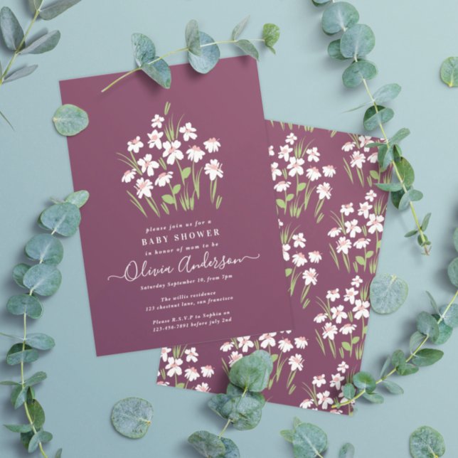 Invitation Jardin violet fleuri élégant baby shower (Créateur téléchargé)
