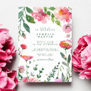 Invitation Jardin Whimsical Fleurs roses Fête des mariées ver