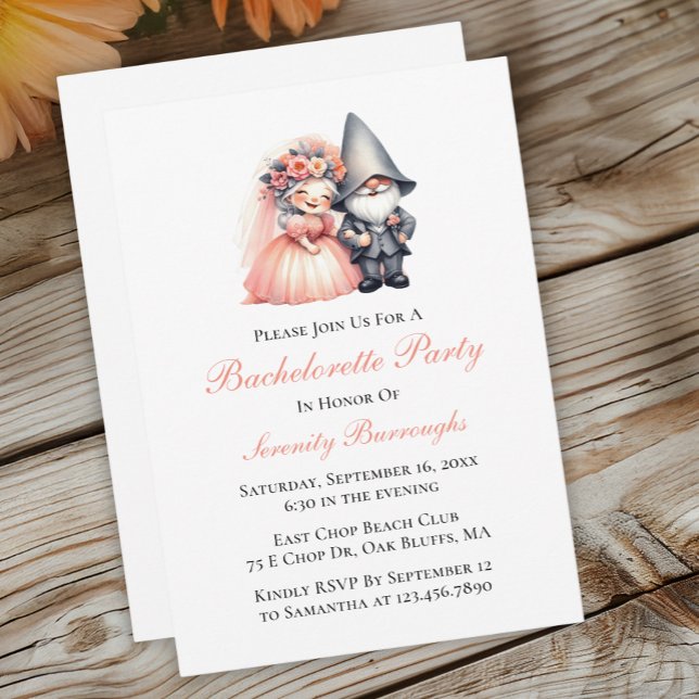 Invitation Jardin Whimsical Gnome Orange Bachelorette (Créateur téléchargé)