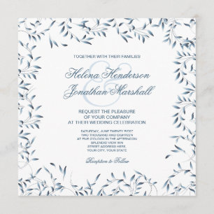 Invitation Jardin Willow Elegant Bleu et Blanc Floral