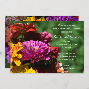 Invitation Jardin Zinnia Fleurs Mariage Dîner de répétition