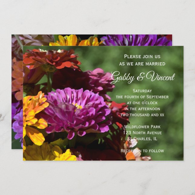 Invitation Jardin Zinnia Flowers Mariage (Devant / Derrière)
