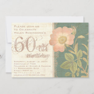 Invitation Jardinier élégant 60 ans Anniversaire Rose vintage