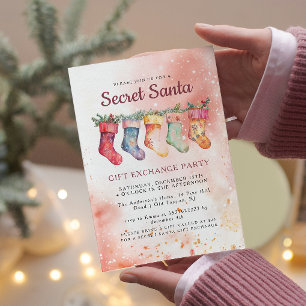 Invitation Jardins de Noël Pink Secret Père Noël Party