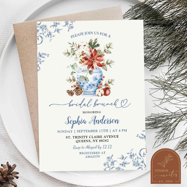 Invitation Jarre de gingembre bleu d'hiver Chinoiserie Déjeun (Créateur téléchargé)
