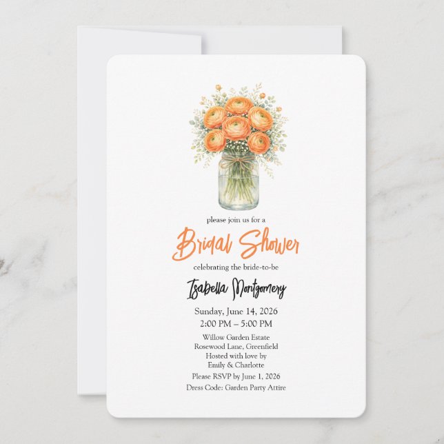 Invitation Jarre de maçon de bouquet de mariage de renoncule  (Devant)