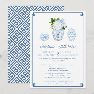Invitation Jarre de mariage bleu et blanc Ginger réception un