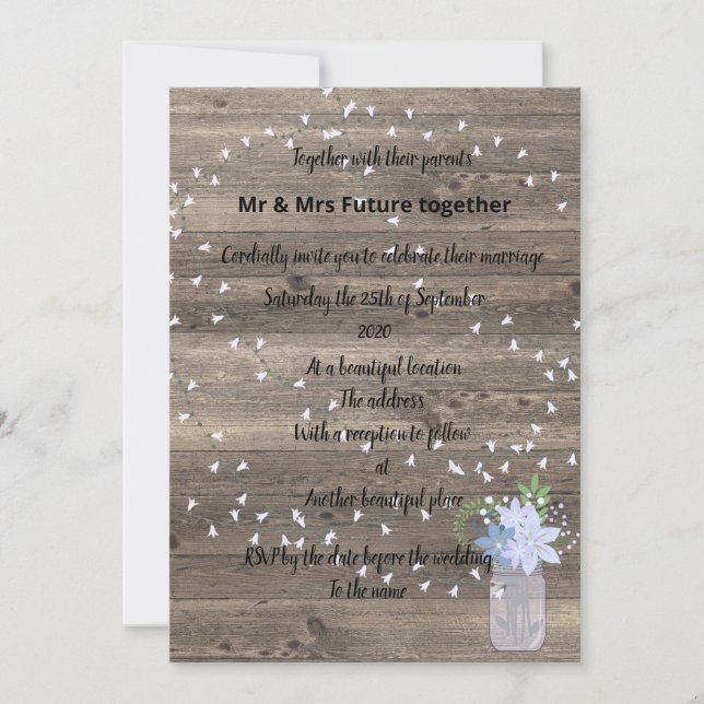 Invitation Jarre de mason bleu vintage rustique (Devant)