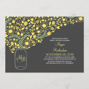 Invitation jarre de mason gris jaune floral mignon douche nup