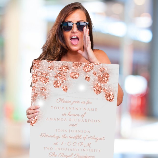 Invitation Jars de Lumière de Mariage Rustiques Rose Gold Pou (Wedding Lights Jars Rustic Rose Gold Blush Gray Invitation)