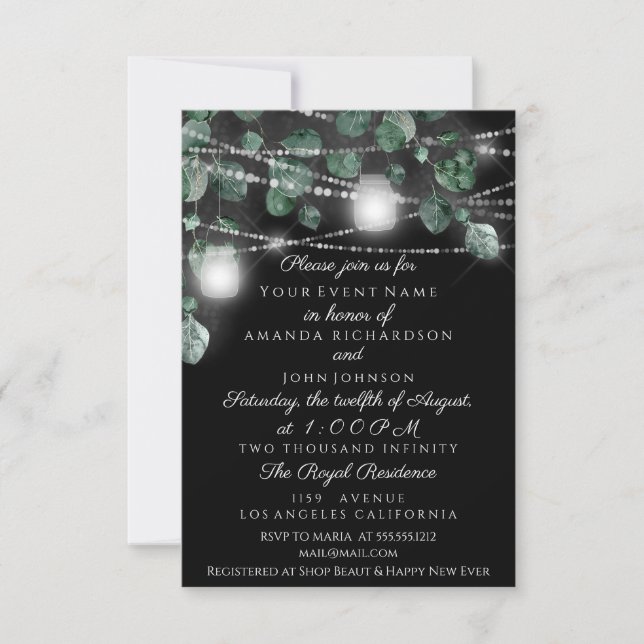 Invitation Jars de lumières de mariage Rustique Menthe Fumée  (Devant)