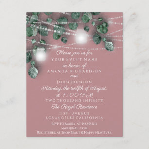 Invitation Jars de lumières de mariage Rustique Vert Rose Fum