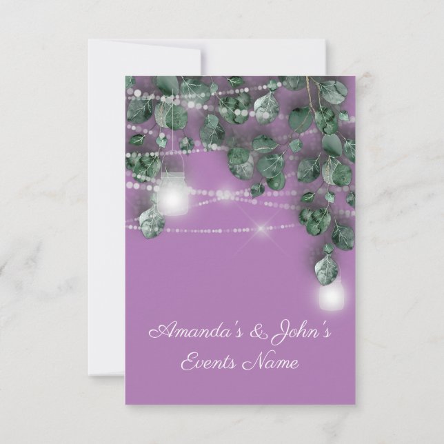 Invitation Jars de lumières de mariage Rustique Vert Violet M (Dos)