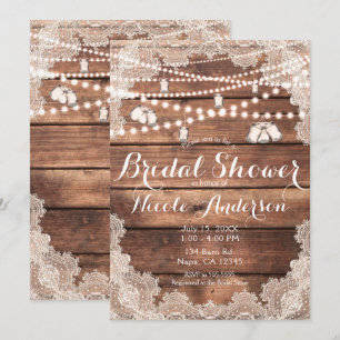 Invitation Jars de maçon de dentelle romantique en bois rusti