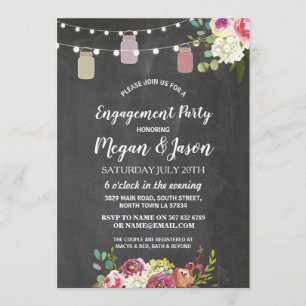 Invitation Jars Engagement Party Rustic Chalk Floral Invitati