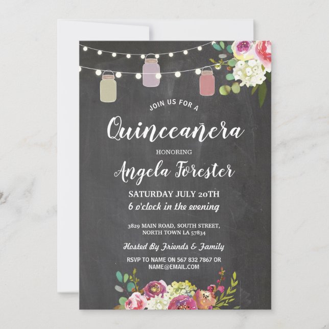 Invitation Jars rustiques du Quinceanera Party Chalk Floral L (Devant)