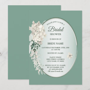 Invitation Jasmine Blanche Floral Vert Géométrique Baby Showe