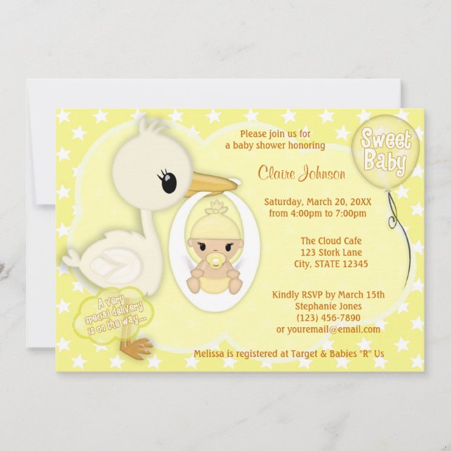 Invitation JAUNE 4A d'invitation de baby shower de la (Devant)