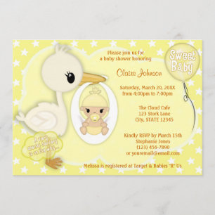 Invitation JAUNE 4A d'invitation de baby shower de la
