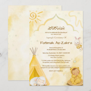Invitation Jaune & Arche de Mosquée Islamique Aqeeqah & Baby 