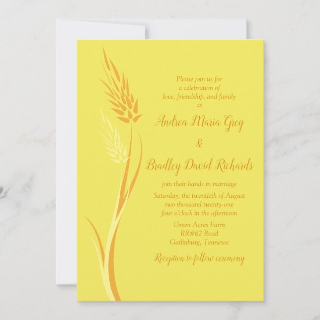 Invitation Jaune Automne Blé Pays Mariage agricole (Devant)