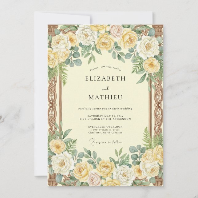 Invitation Jaune Beurre Antique Rose Mariage (Devant)