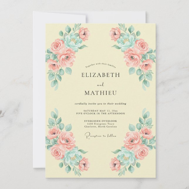 Invitation Jaune Beurre Doux Floral Mariage (Devant)