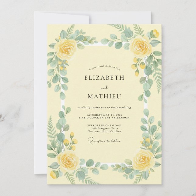 Invitation Jaune Beurre Eucalyptus Mariage (Devant)