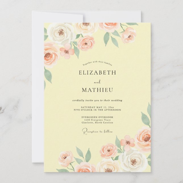 Invitation Jaune Beurre Mariage de Printemps Radieux (Devant)