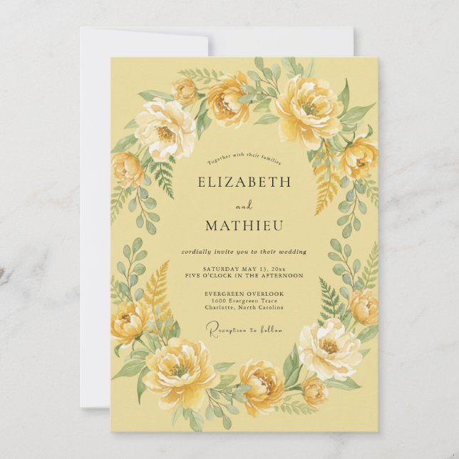 Invitation Jaune Beurre Ranunculus Eucalyptus Gris Mariage (Devant)