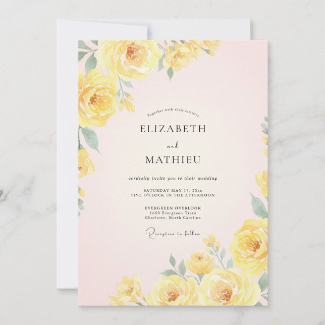 Invitation Jaune Beurre Ranunculus Eucalyptus Mariage Mariage (Devant)